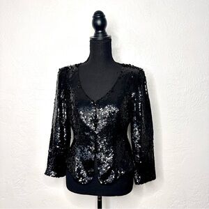Vintage Kay Unger evening black sequin blouse